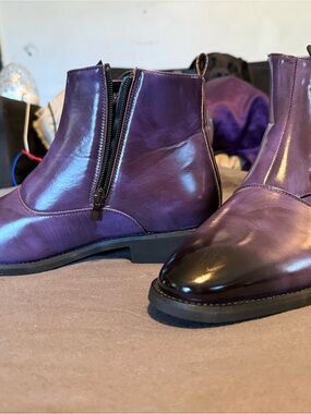 Men’s  Purple Leather Zip Ankle Boots